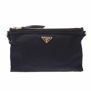 PRADA Nylon Leather Shoulder Bag Black